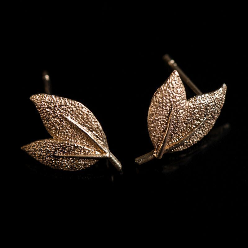 пуссеты "листики", позолоченные, цвет золото, 15.5x10 мм