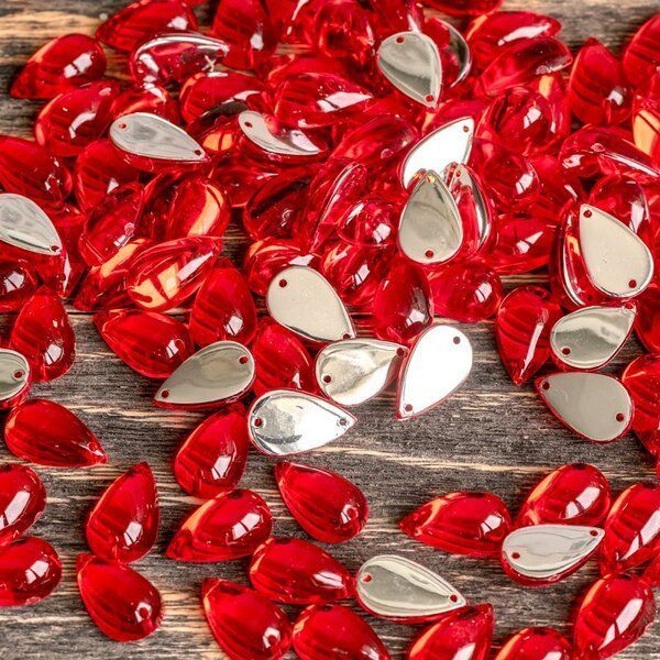 стразы пришивные "капля", акрил, цвет красный, 15х9х6 мм