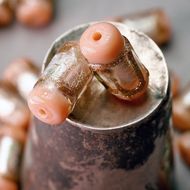 бусина, стекло с фольгой, "ролик", цвет айвори, 16x8-9 мм