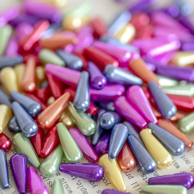 бусина, имитация жемчуга "капля", акрил, цветовой микс, 18х7 мм