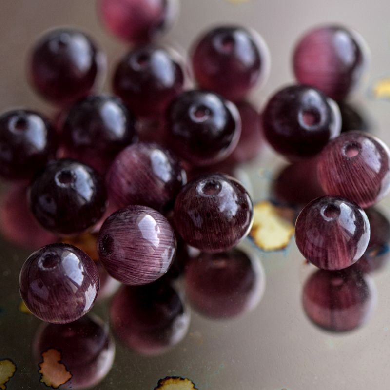 бусина "кошачий глаз", стекло, цвет винный, 10 мм