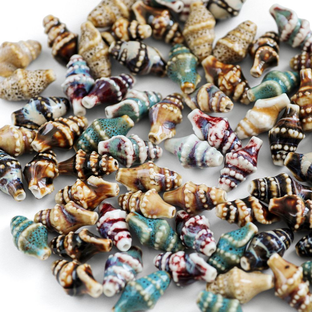 бусина, керамика "антик", ракушка. цветовой микс, 20x10.5x10 мм 