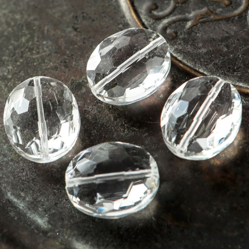 бусина, стекло овальная, граненая, цвет прозрачный, 24x20x1 мм