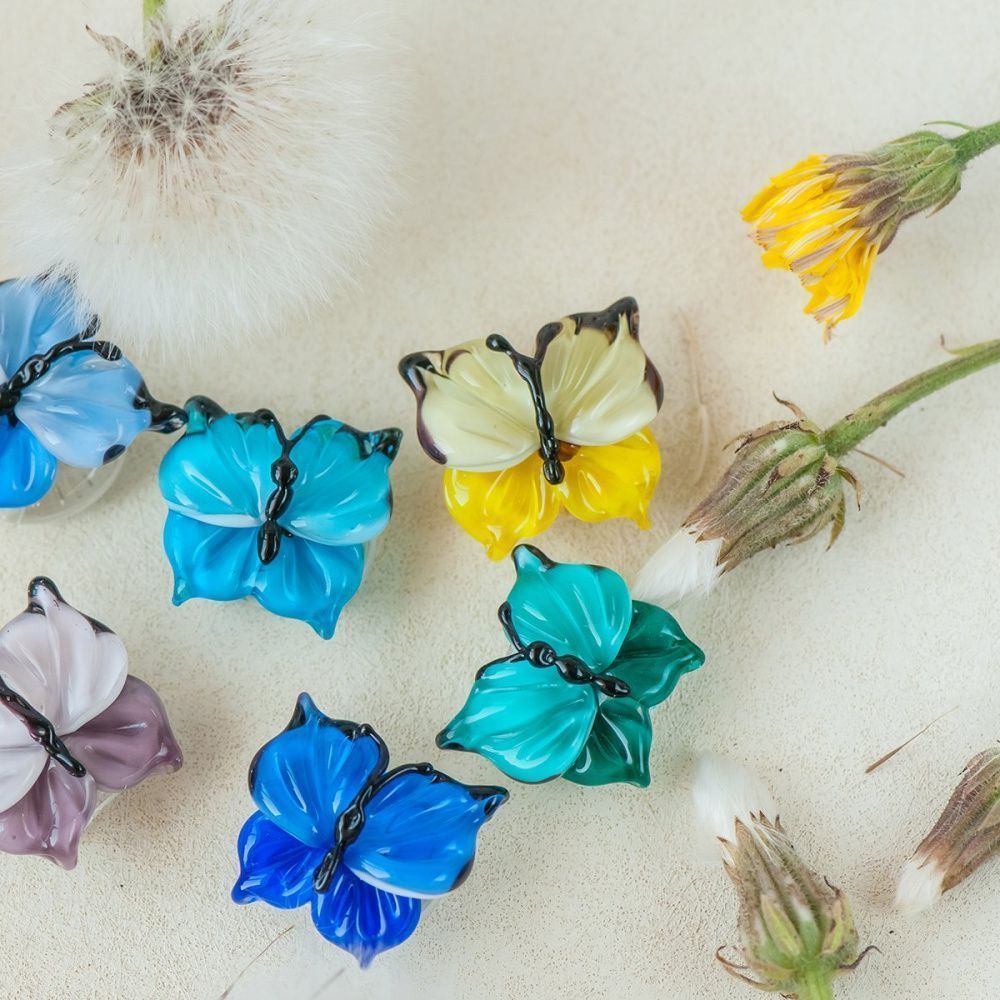 бусина, мурано "бабочка", фигурная, темно-синий, 20х20 мм