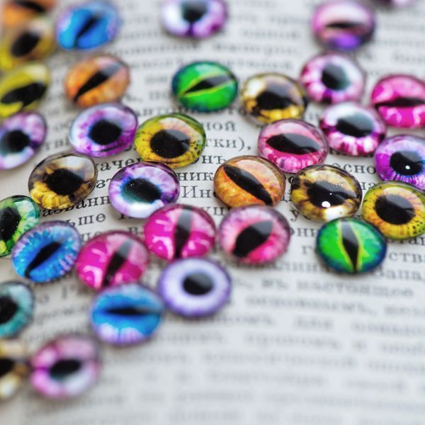 кабошон стеклянный "глазки", с принтом, 10х4 мм