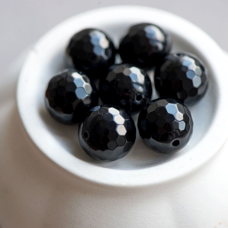бусина агат 12, граненая, цвет черный, 12 мм