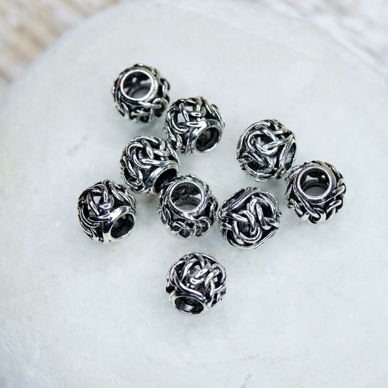 ес бусина металл "сеть 2", цвет античное серебро, 11x9 мм