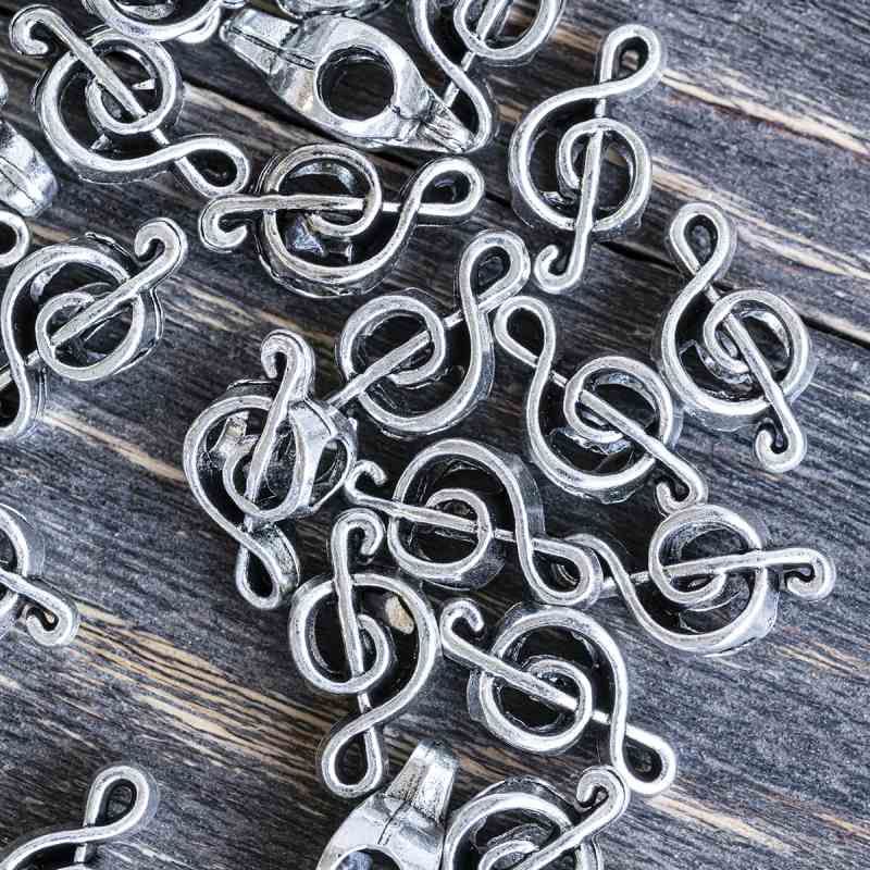 ес бусина металл "скрипичный ключ", цвет античное серебро, 18x9x6 мм