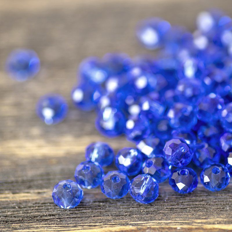 бусина, стекло абакус 6, граненая, цвет синий, 6х4 мм