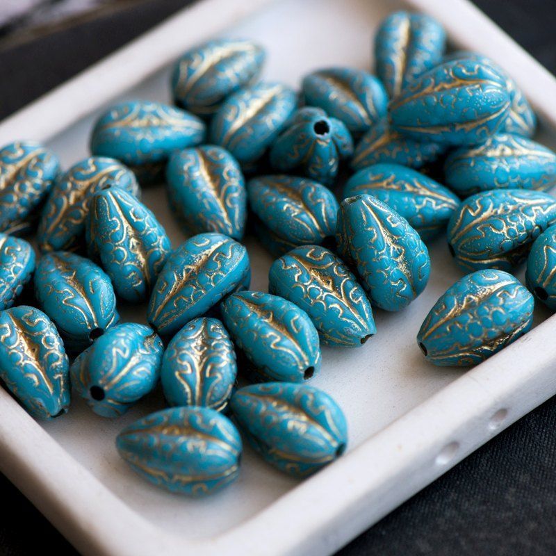 бусина капля ребристая "антик", акрил, цвет бирюзовый, 18.5x11x11 мм