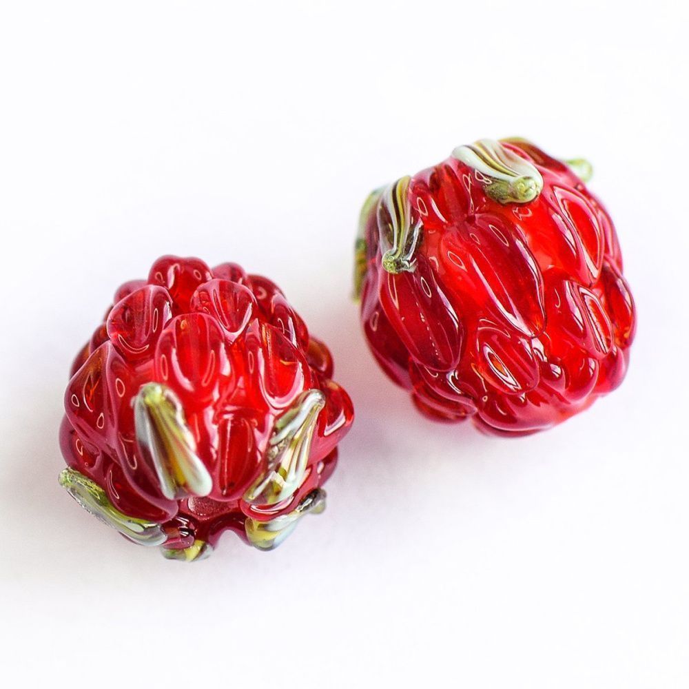бусина, мурано "малинка", красный, 15х12 мм
