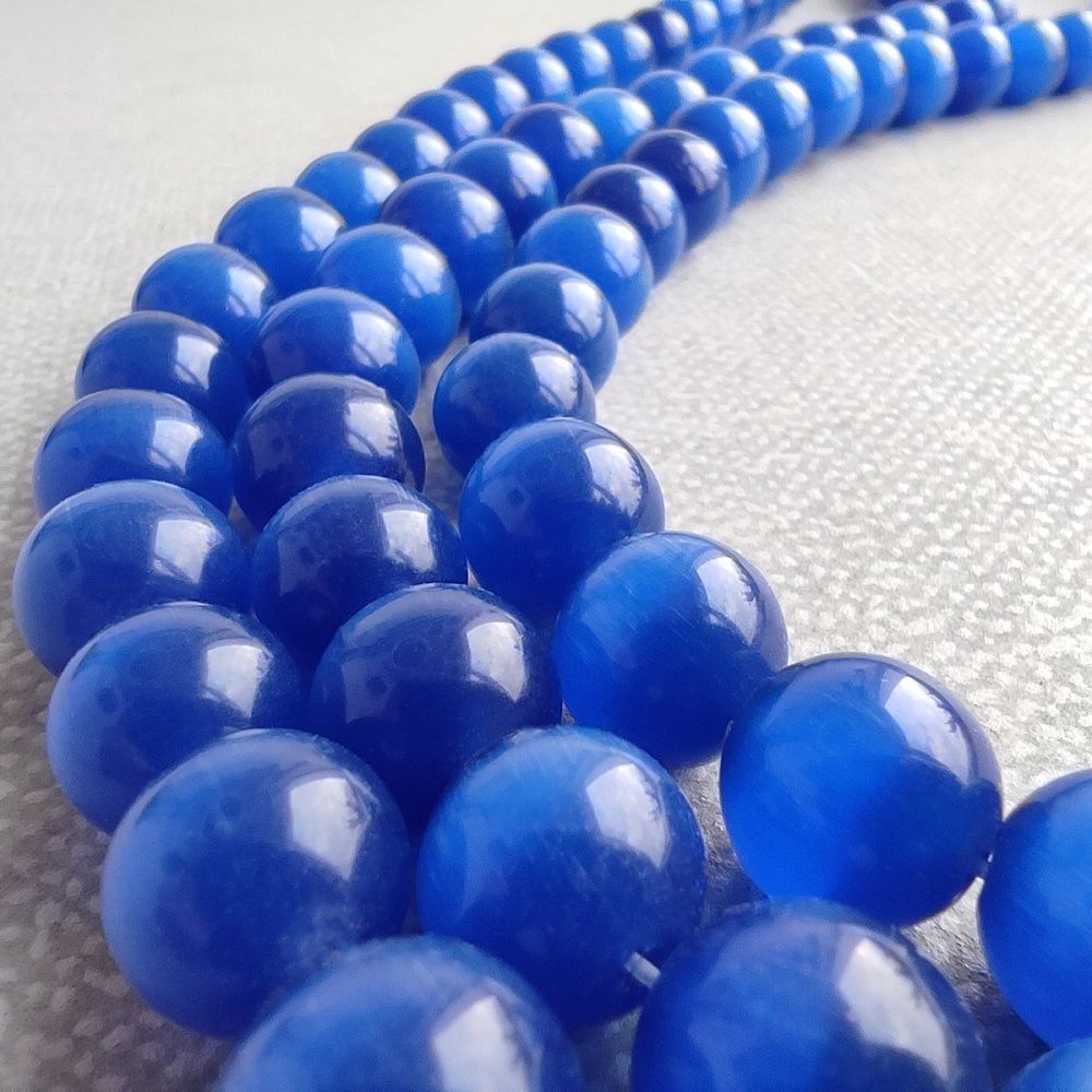 бусина "кошачий глаз", стекло, цвет синий, 10 мм