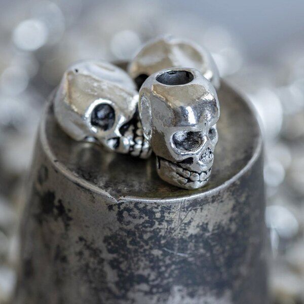 ес бусина металл "череп", цвет античное серебро, 12x9x7.5 мм