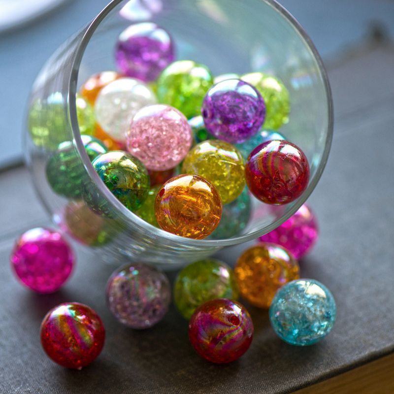 бусина, акрил "кракле", цветовой микс, 20 мм