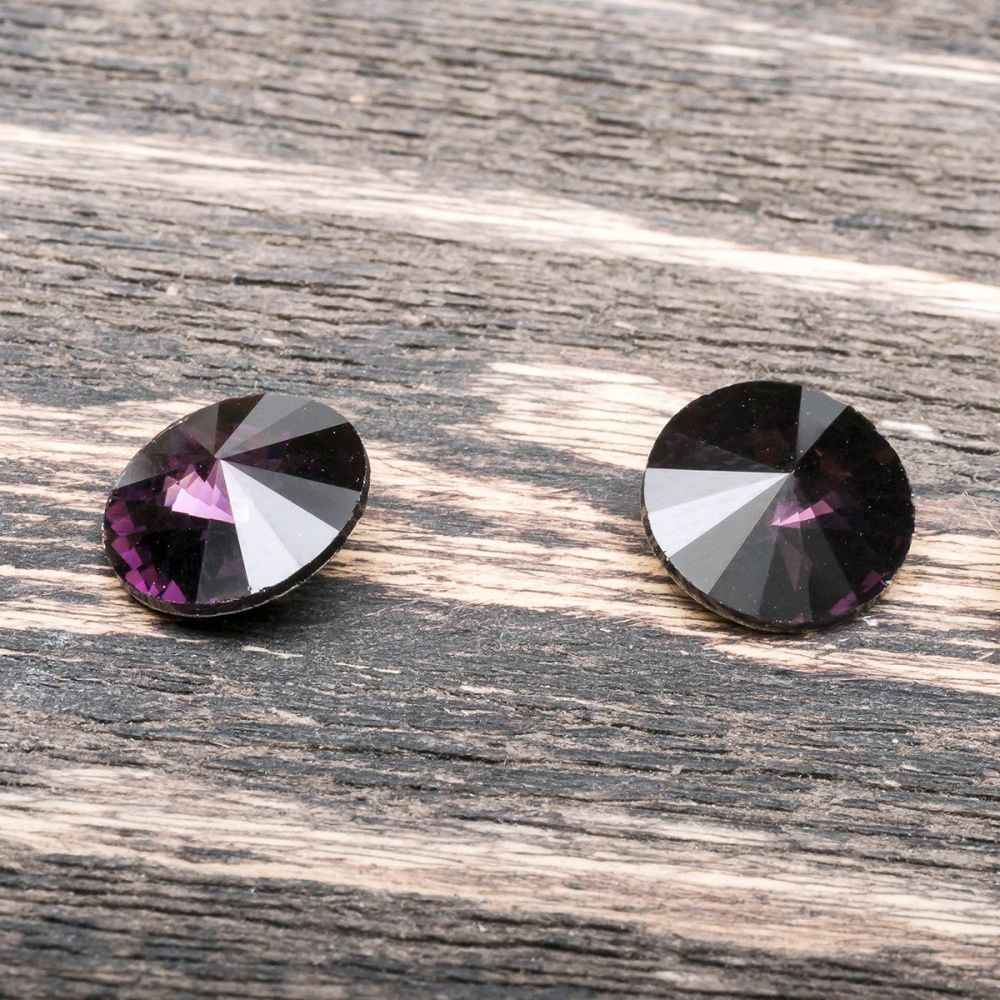 кабошон стекло риволи, цвет фиолетовый, 12 мм