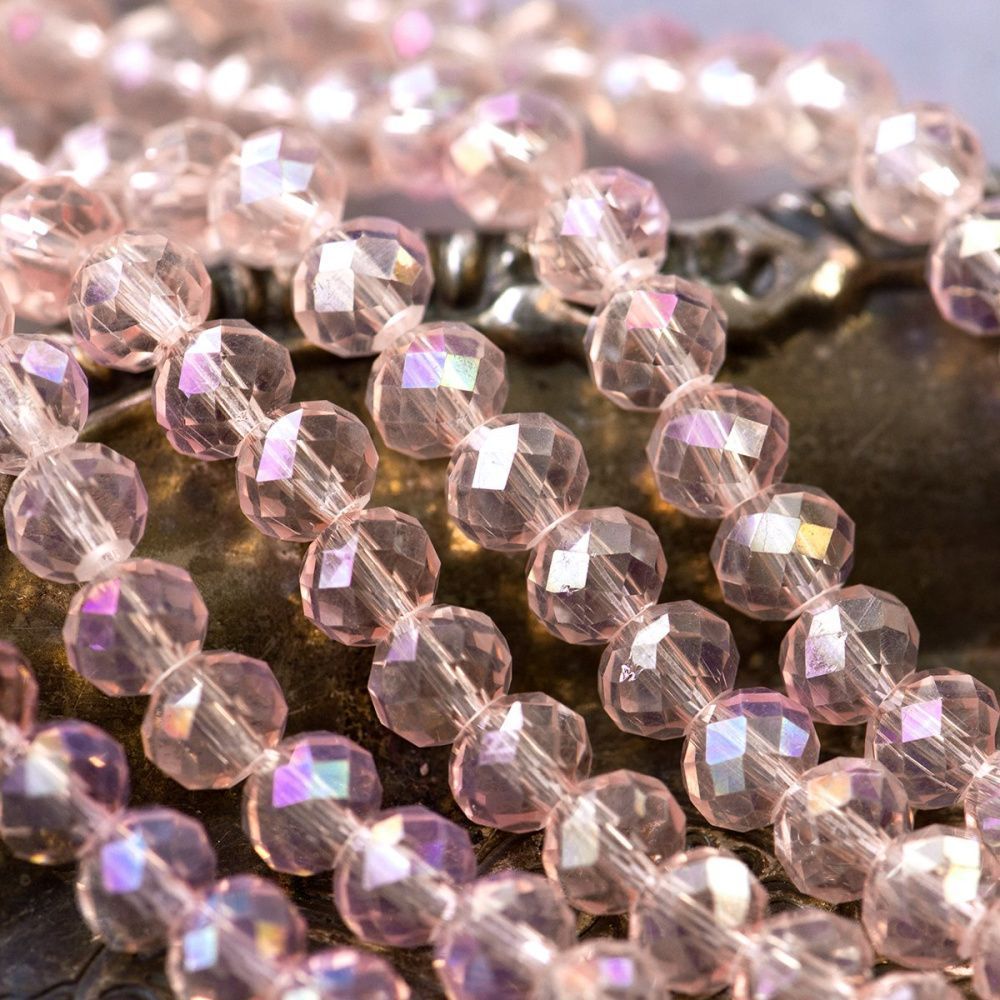 бусина, стекло абакус 8, граненая, цвет персиковый радужный, 8х5 мм