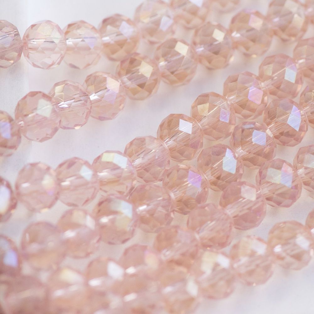 бусина, стекло абакус 8, граненая, цвет персиковый радужный, 8х5 мм