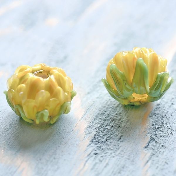 бусина, мурано "хризантема", фигурная, желтый, 12х15 мм