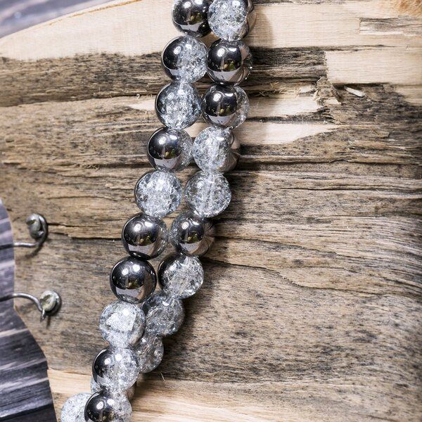 бусина, стекло "кракле", цвет прозрачный/гематитовый, 10 мм