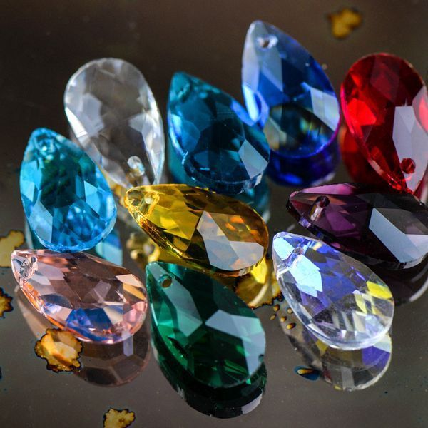 подвеска стеклянная "капля", граненая, цветовой микс, 9х16 мм