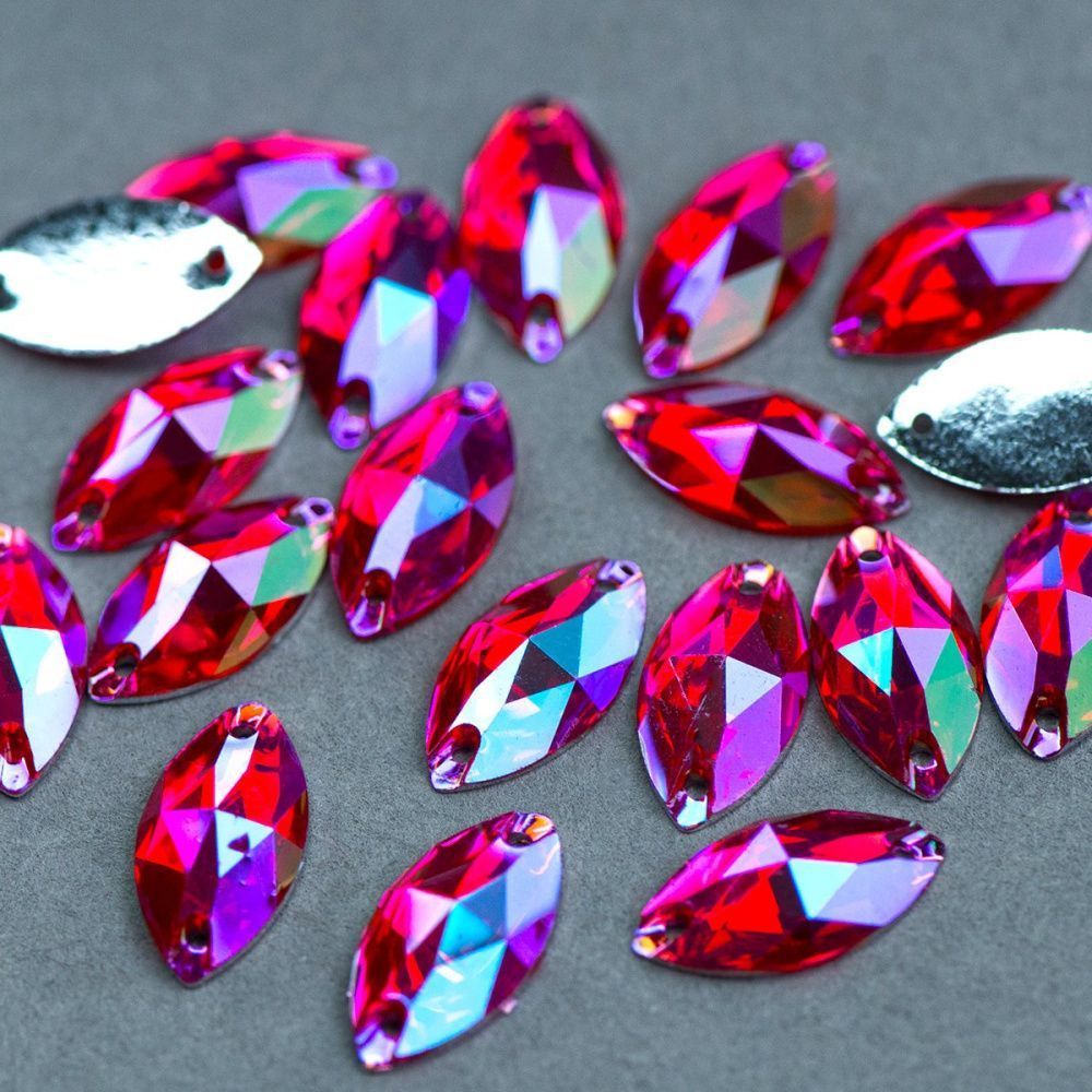 стразы пришивные navette, смола, фуксия ав, 9х18 мм