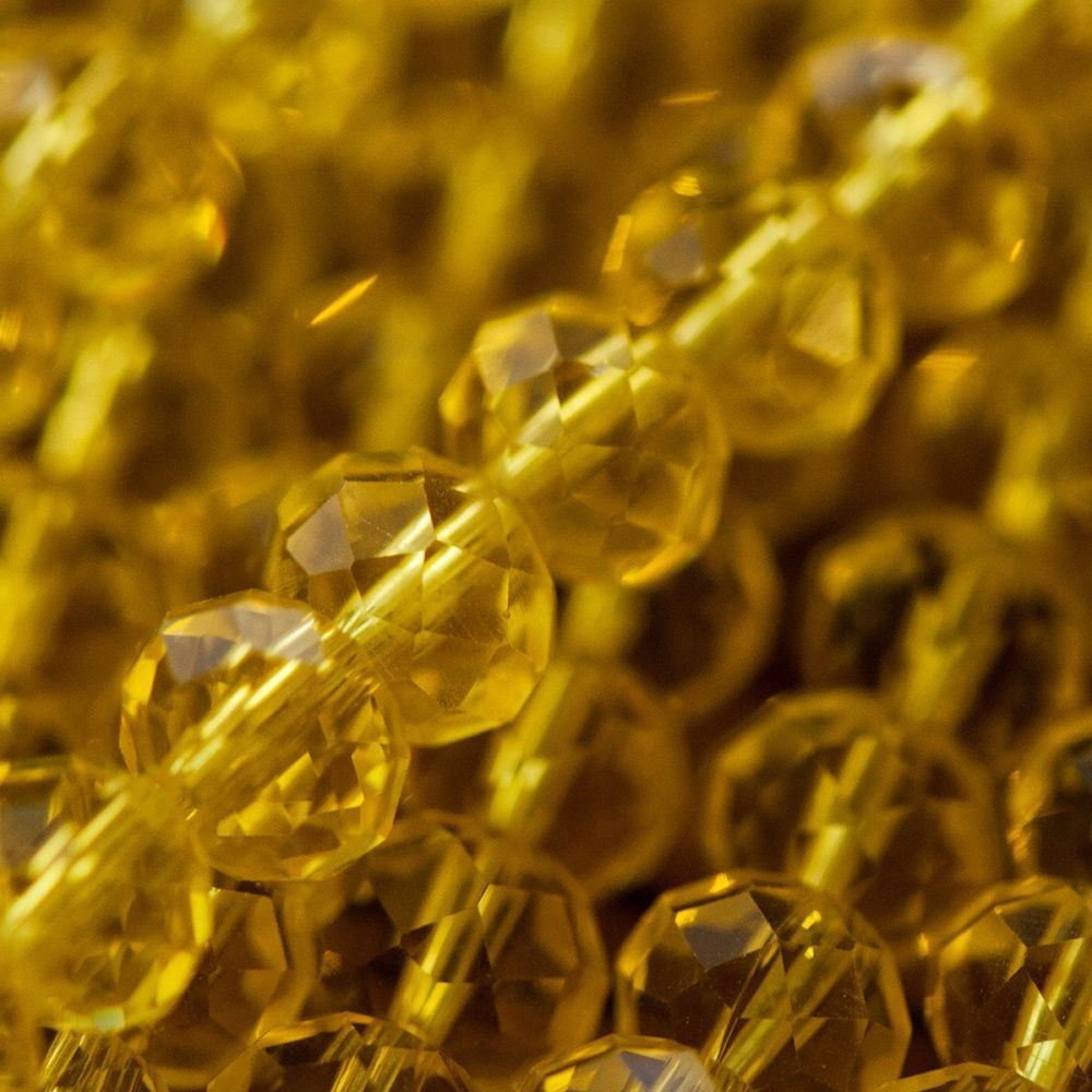 бусина, стекло абакус 8, граненая, цвет желтый, 8х6 мм