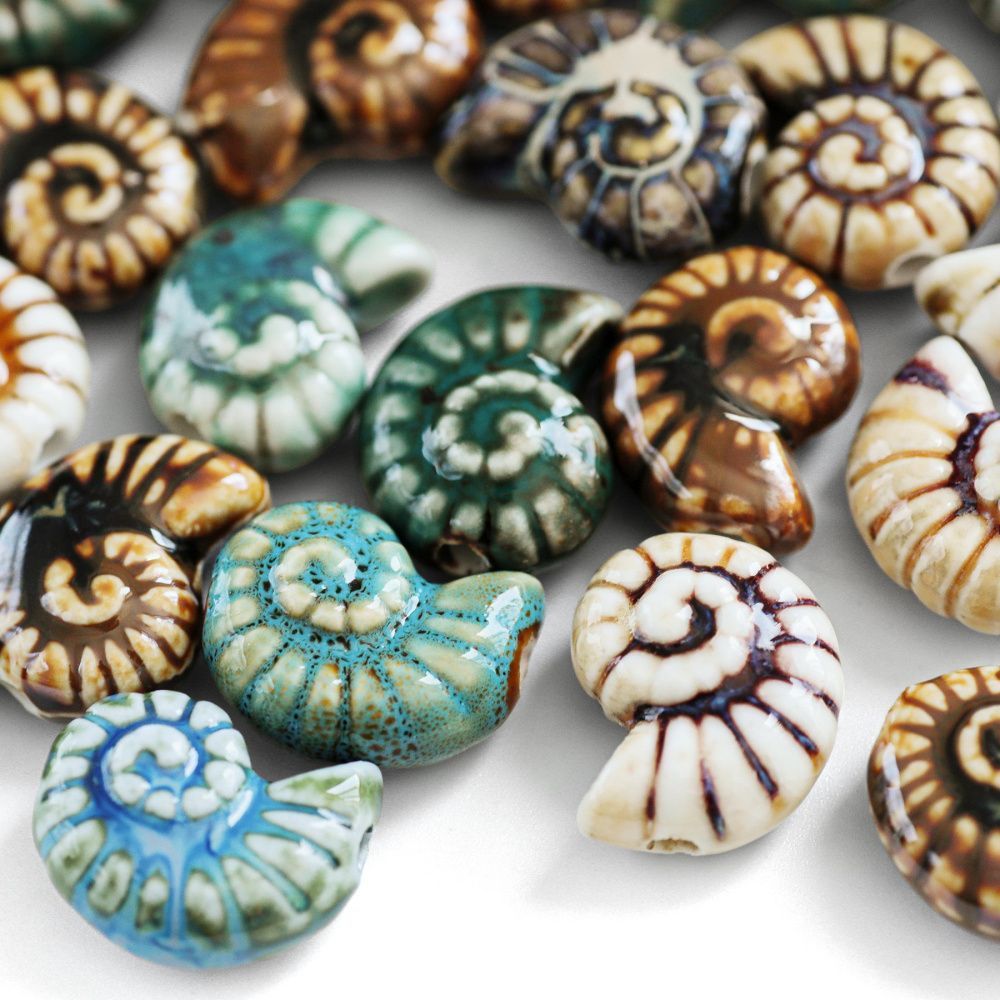 бусина, керамика "антик", ракушка. цветовой микс, 20-21x16-17x9-10.5 мм 