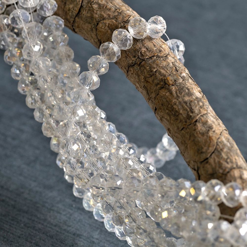 бусина, стекло абакус 8, граненая, цвет прозрачный радужный, 8х5 мм