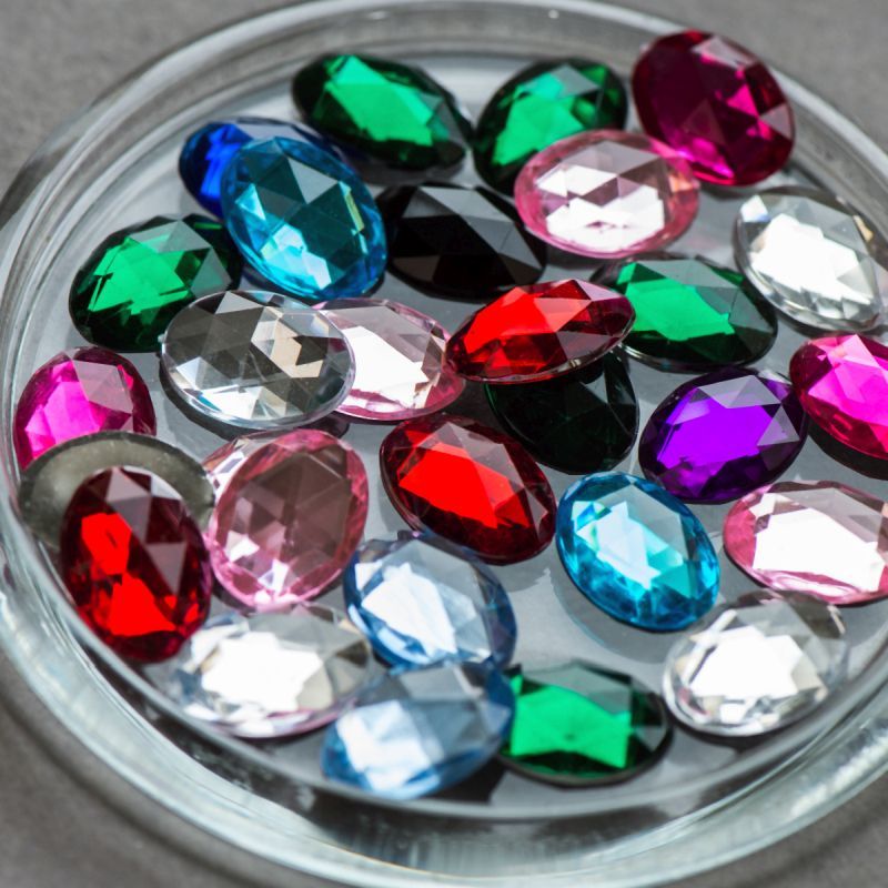 кабошон акриловый "грани", овальный, цветовой микс, 18x13x4.5 мм