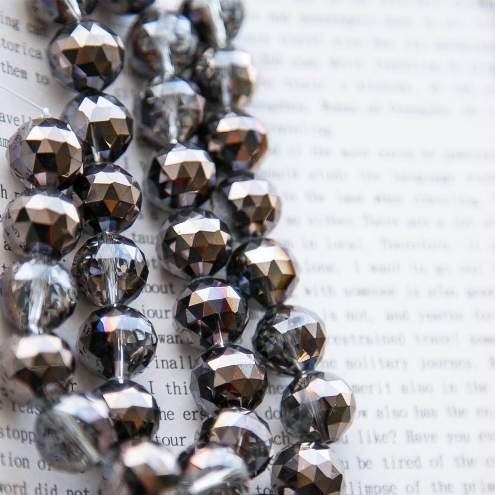 бусина, стекло 14, граненая, цвет прозрачный гематитовый, 14 мм