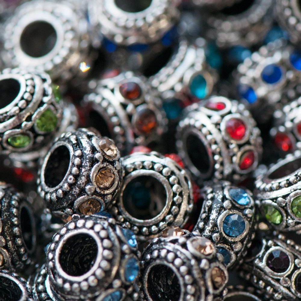 ес бусина "роскошь 2", стразы, цвет платина, 10х6 мм