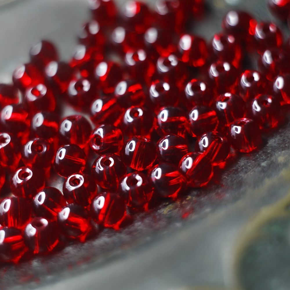 бусина, стекло 6, цвет красный, 6 мм