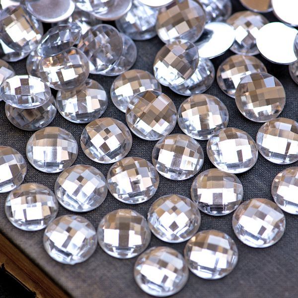 кабошон акриловый "грани", круглый, цвет прозрачный, 16х5.5 мм