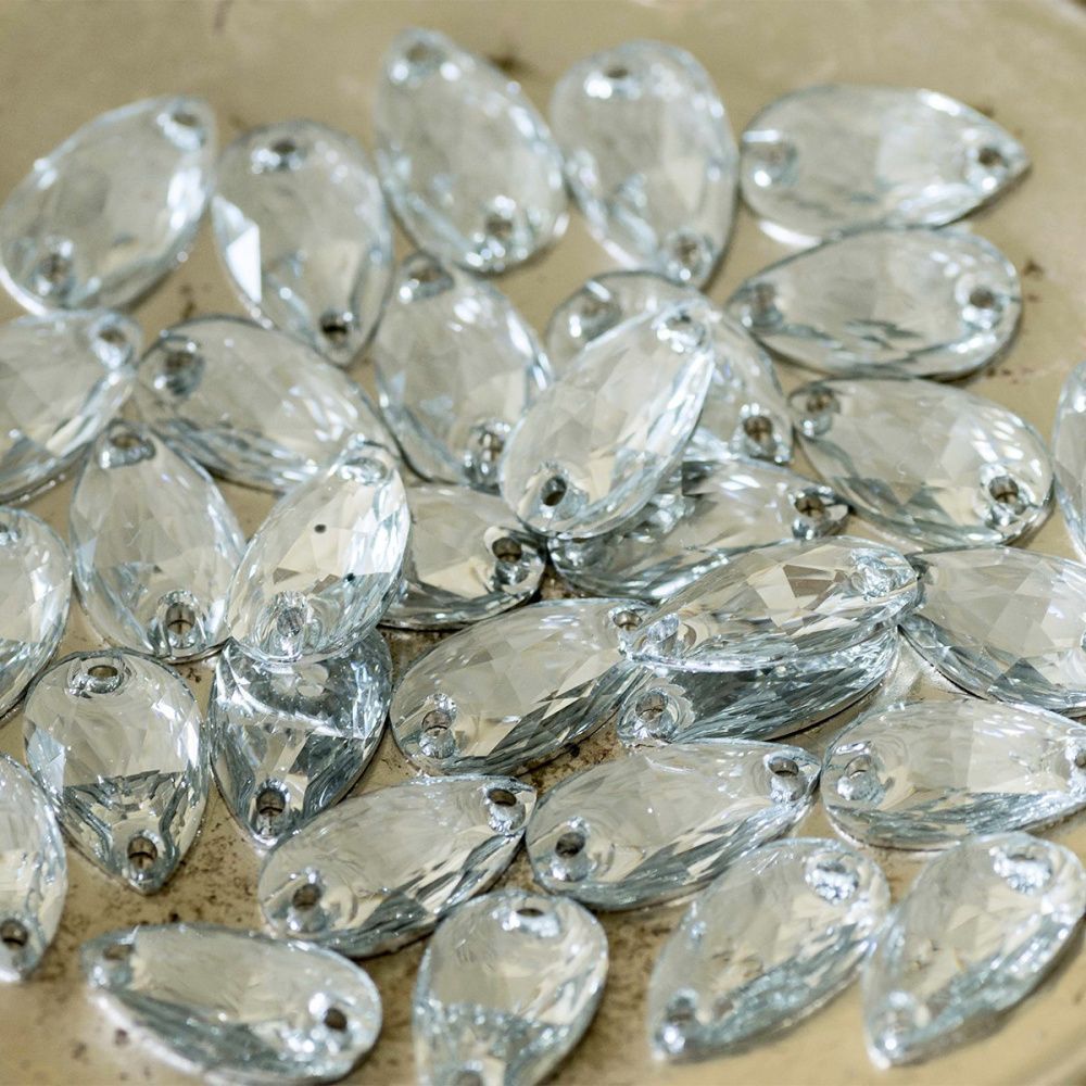 стразы пришивные teardrop, смола, прозрачный, 10.5х18 мм