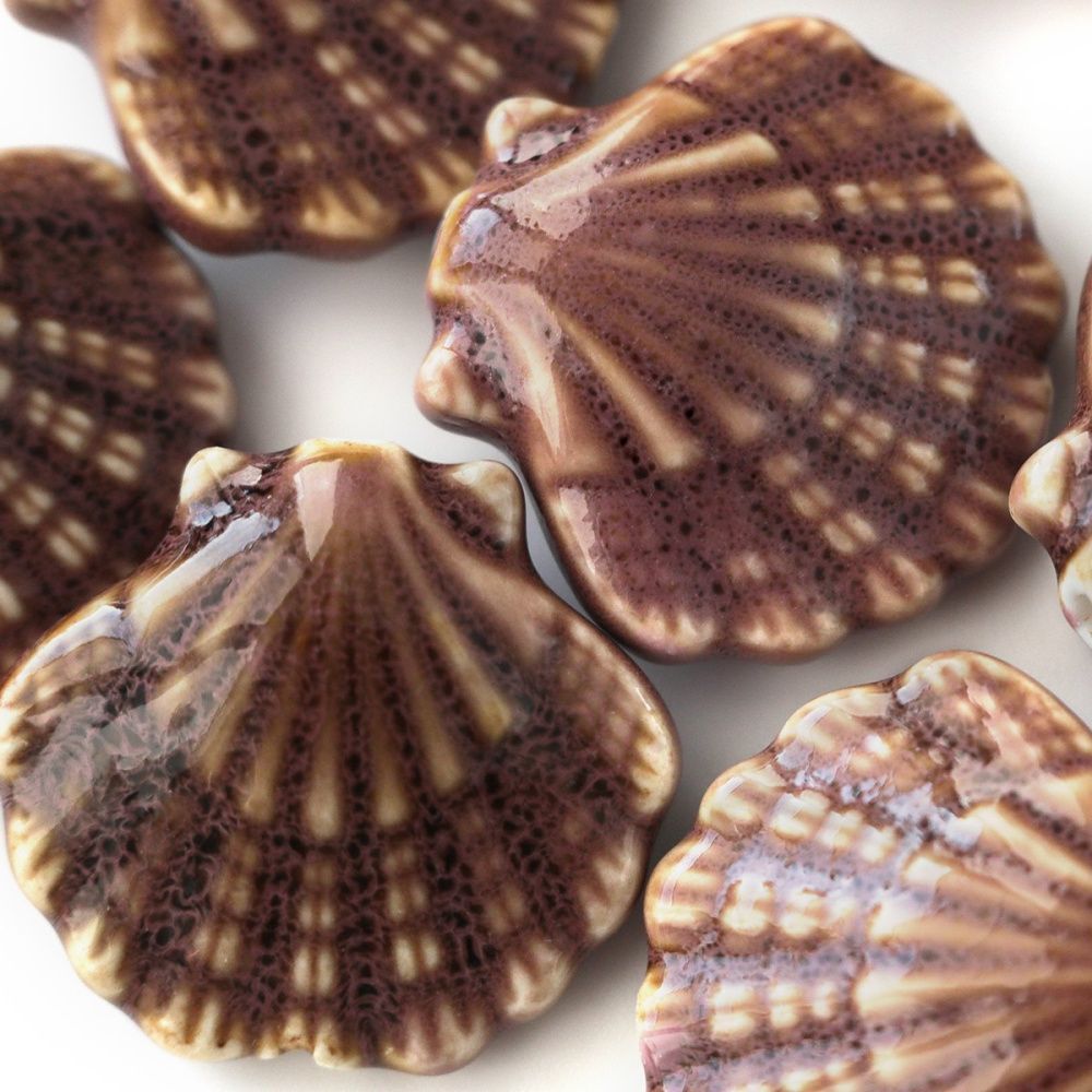 бусина, керамика "лавровый гребешок", цвет пыльной розы, 25-27x27-29.5x10.5-12 мм