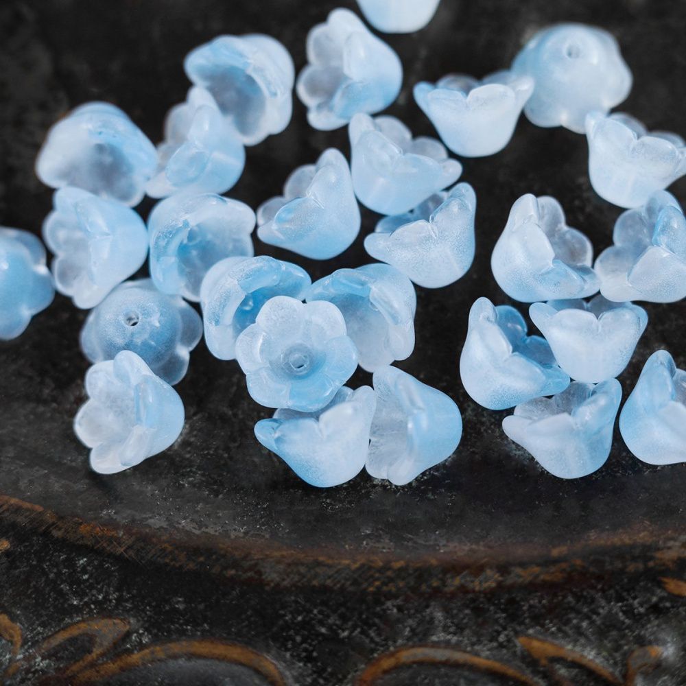 бусина "колокольчик", стекло, цвет голубой, 12x8 мм