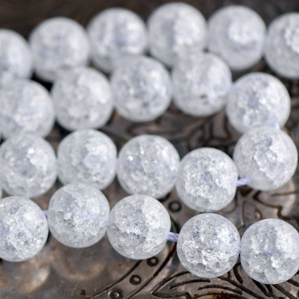 бусина, стекло "кракле", цвет молочный непрозрачный, 10 мм