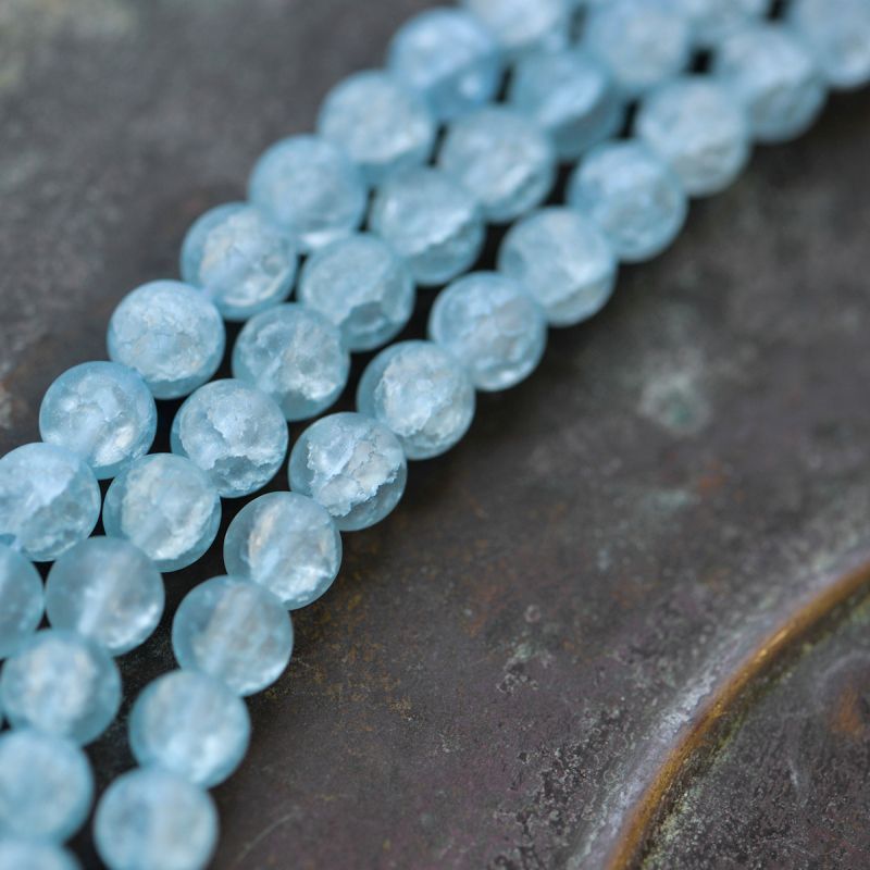 бусина, стекло "кракле", цвет голубой матовый, 6 мм