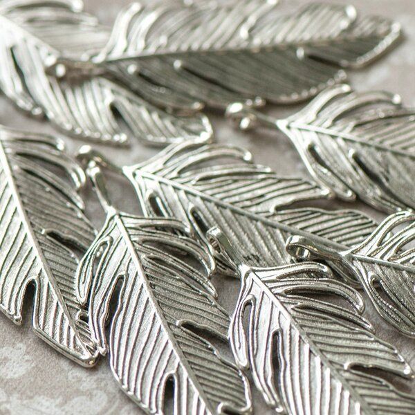 подвеска металлическая "перышко", цвет античное серебро, 62х23х2 мм