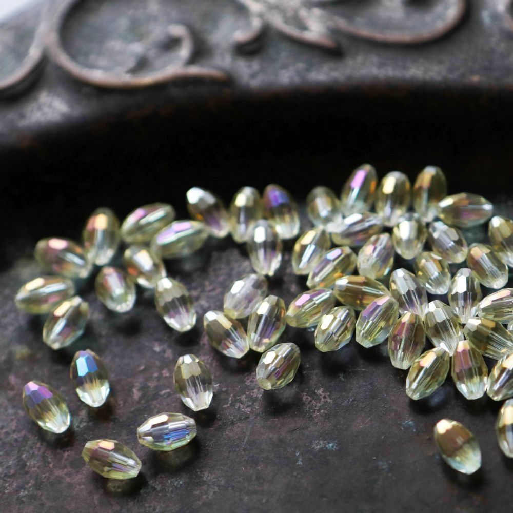 бусина, стекло овальная, граненая, цвет шампанского перламутровый, 6х4 мм