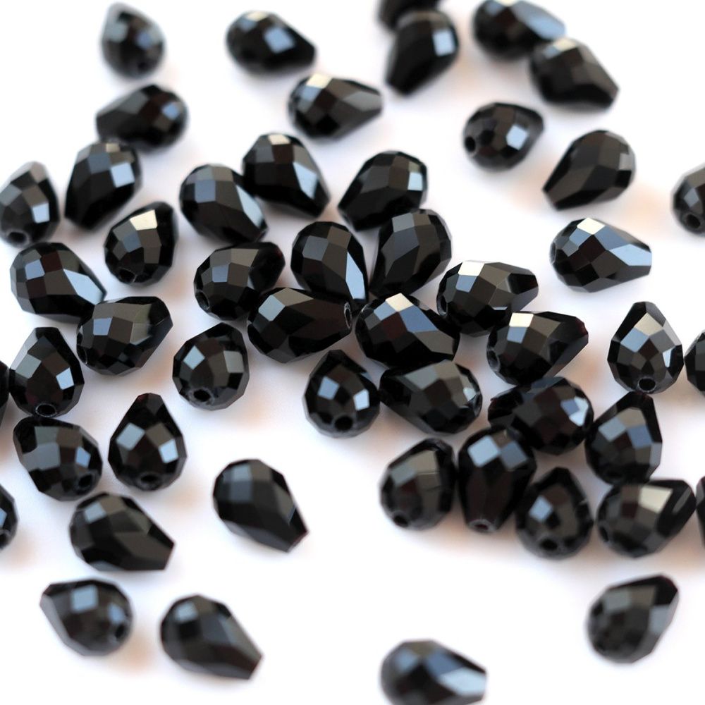 бусина "капля", граненая, стекло, цвет черный, 8х6 мм 