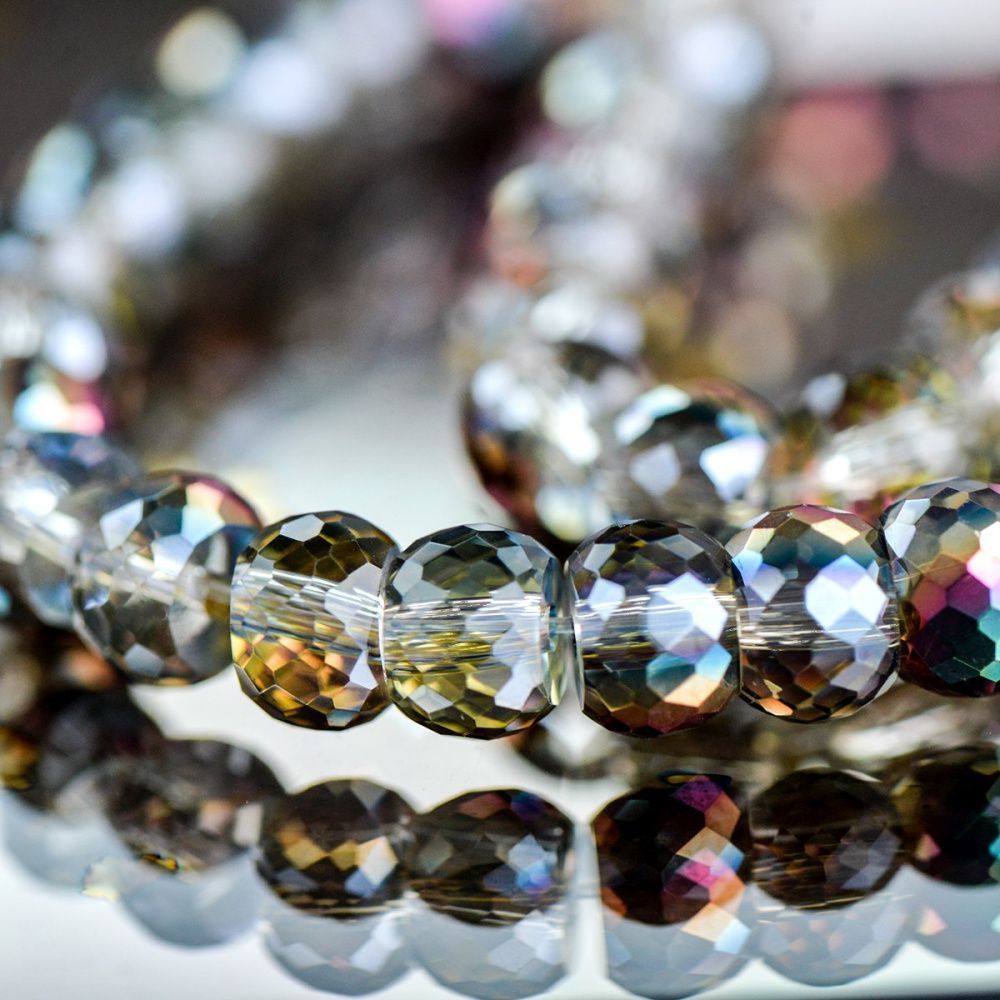 бусина, стекло, "абакус", граненая, цвет радужный микс, 8х6 мм