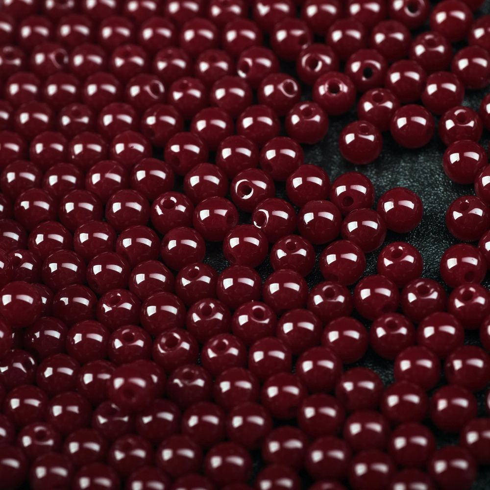 бусина, стекло 6, цвет темно-красный, 6 мм