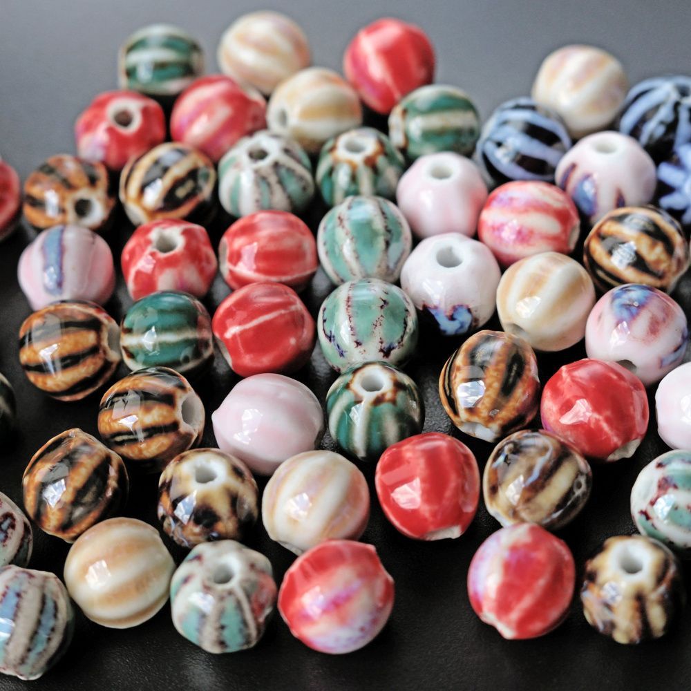 бусина, керамика "тыква-антик", цветовой микс, 12х11х10 мм