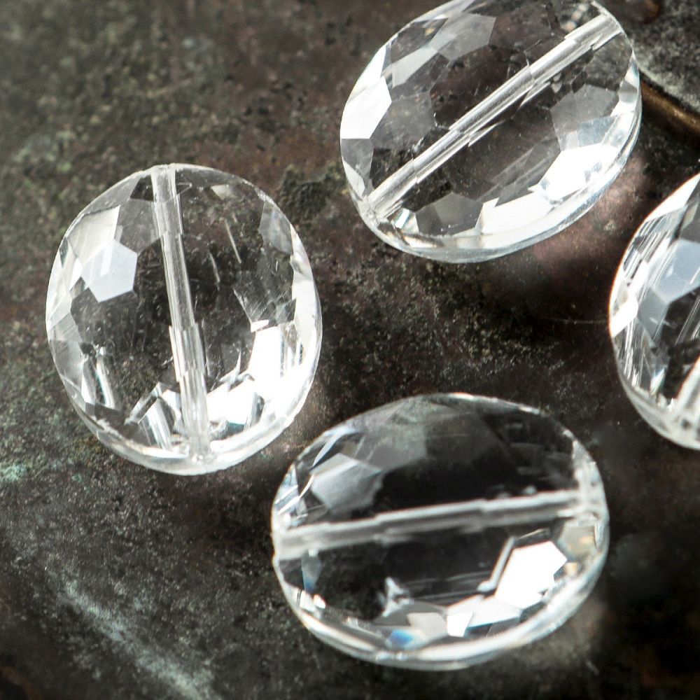 бусина, стекло овальная, граненая, цвет прозрачный, 24x20x1 мм