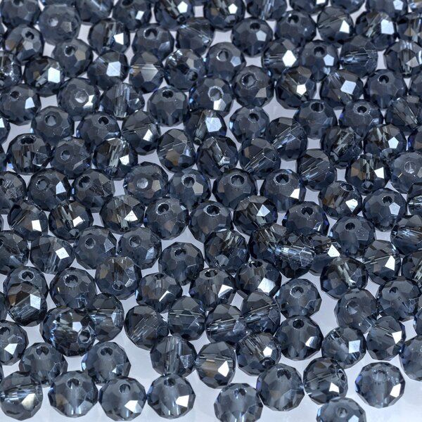 бусина, стекло абакус 6, граненая, цвет стальной синий, 6х4 мм