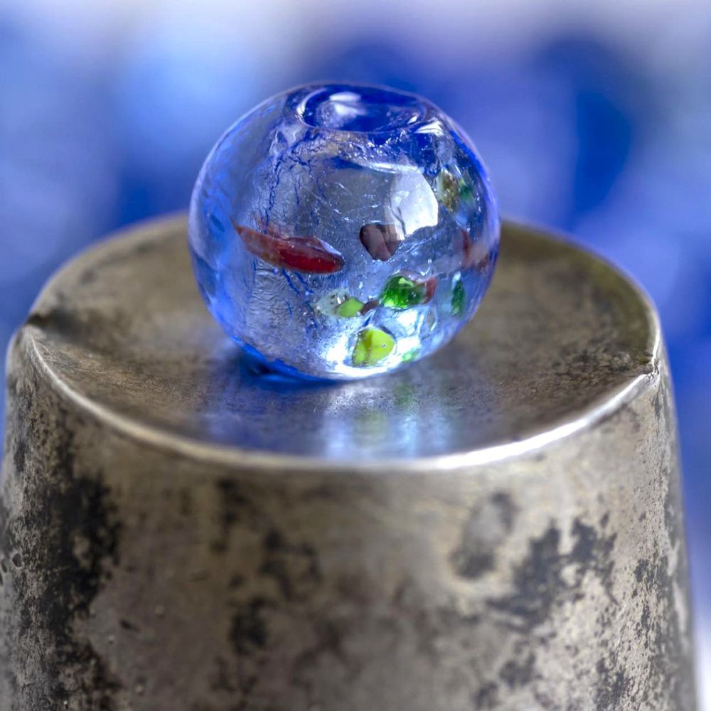 бусина, стекло с фольгой,  цвет лавандовый, 12 мм