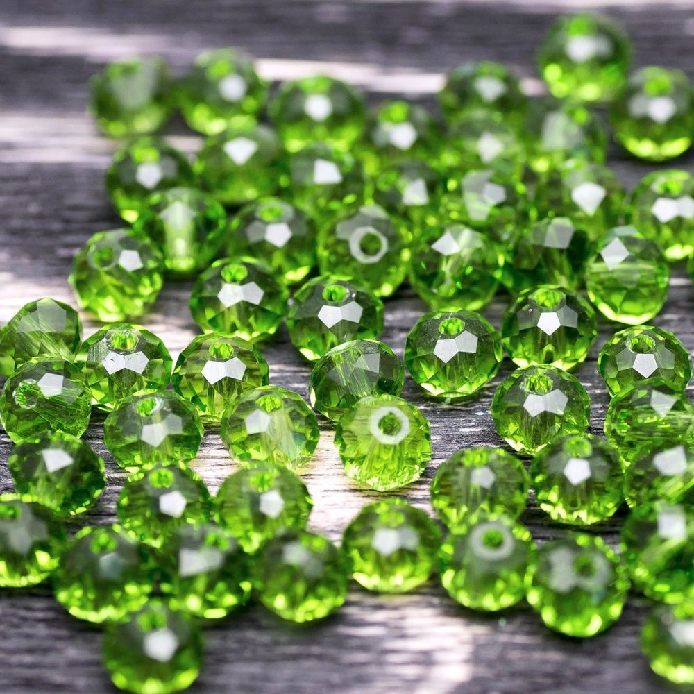 бусина, стекло абакус 6, граненая, цвет зеленый, 6х4 мм