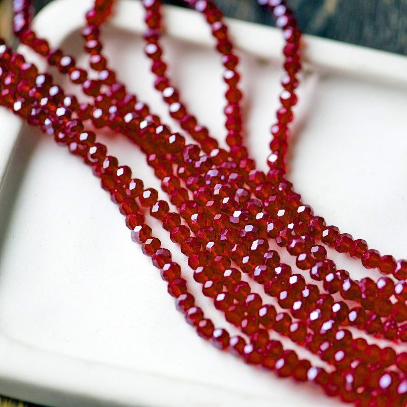 бусина, стекло абакус 4, граненая, цвет темно-красный, 4x3 мм (уп 50+/-10 шт)