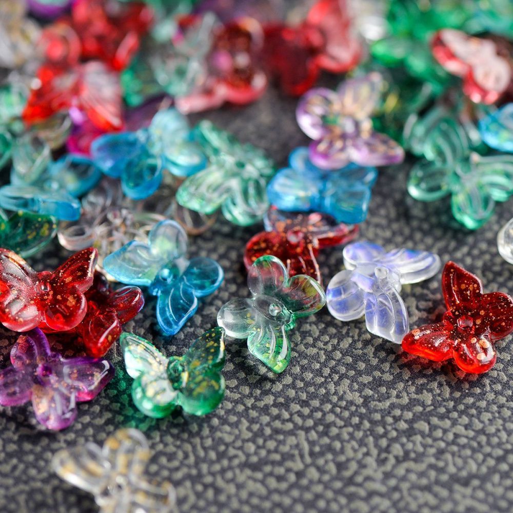 бусина "бабочка", стекло, цветовой микс, 11x10x4 мм